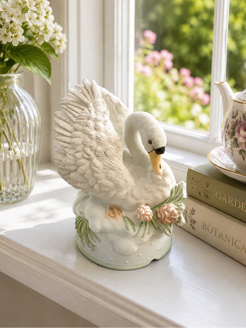 Enesco white swan musical figurine